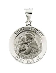 Hollow Round St. Anthony Medal 14K White Gold 18.25 mm Hollow Round St. Anthony Medal