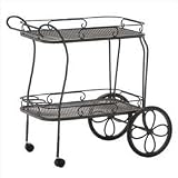 Mesh Top Tea Cart with Removable Serving Tray - Wrought Iron Patio Furniture