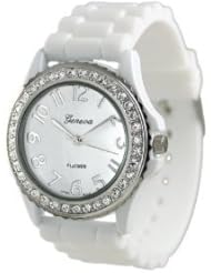 Geneva Platinum CZ Accented Silicon Link Watch, Large Face