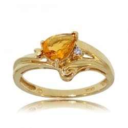 Pear Citrine & Diamond Ring in Polished 10K Solid Gold Size 7