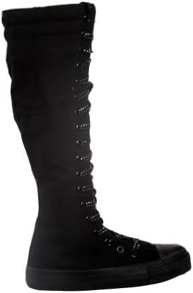 NEW Canvas Sneakers Flat Tall Punk Skate Shoes Lace up Knee High Boots FOR KIDS (1, black)