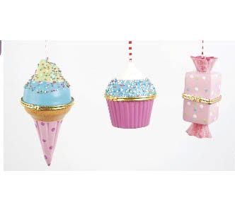 Ice Cream, Cupcake & Candy Hinged Trinket Box / Ornament, Set of 3, Pink