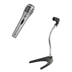 Pyle Mic and Stand Package – PDMIK1 Professional Moving Coil Dynamic Handheld Microphone – PMKS8 U-Base Gooseneck Desktop Microphone Stand