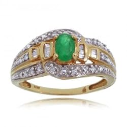 Oval Emerald & Diamond Cocktail Ring Crafted in 14K Yellow Gold
