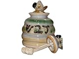 ArtisanStreet's Judaica Bee Hive Honey Pot with Matching Dipper. Pottery Is Wheel Made, Hand Built Stoneware. Lead-Free, Dishwasher Safe. One of a Kind.