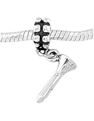 Sterling Silver Three Dimensional Golf Tee Dangle Bead Charm