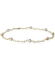 Bonded 14k Tri-Color Gold and Silver Beaded Station Anklet