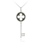 Sterling Silver Designer Inspired Black Diamond Accent Four Leaf Clover Key Pendant