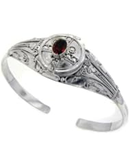 Sterling Silver Genuine Garnet Locket Box Poison Cuff Bracelet