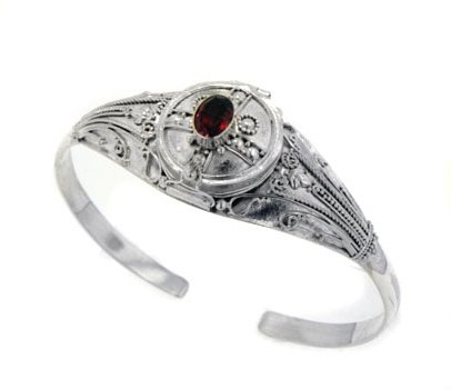 Sterling Silver Genuine Garnet Locket Box Poison Cuff Bracelet