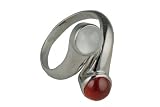 Silver Ring 925 Sterling Matt White And Garnet
