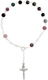 Sterling Silver 7 inch Rosary Bracelet w/ 5mm Natural Tourmaline Stone Beads, 3/16 (5mm) wide