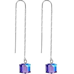HandcraftedSilver 925 TANZANITE AURORA Box Chain Threader Earrings MADE WITH SWAROVSKI ELEMENTS