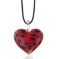 Dark Red Spotted Heart Murano Glass Necklace Pendant