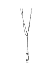 .925 Sterling Silver Two-Tone Rhodium Plated Two Strands with Black Rhodium Plated Beads Italian Necklace - 16"-18" Inches