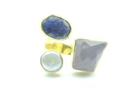 Hand Made Triple Stone Ring - Gold Plated with Fabulous Gems