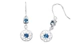 Round Cut London Blue Topaz Dangling Earrings Sterling Silver