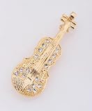 Rhinestone String Instrument Gold plated Pin Brooch