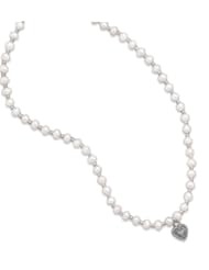 Genuine Elegante Necklace. 13"+2" Extension Cultured Freshwater Pearl/Silver Bead Necklace with Oxidized Heart. 100% Satisfaction Guaranteed.