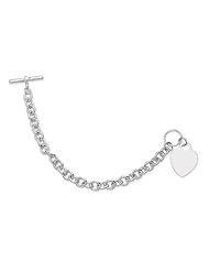 CleverEves Sterling Silver Heart Charm Toggle Rolo Bracelet