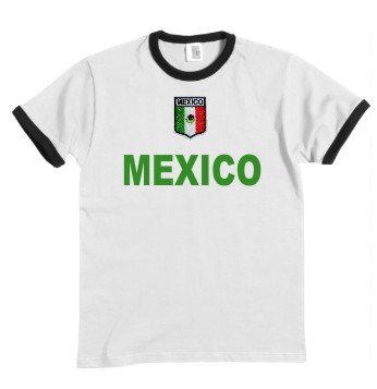 Mexico / Mexiko T-Shirt im Trikot Look + Wappen S-XXL weiss/schwarz XL