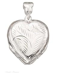 Sterling Silver Engraveable Four 4 Picture Etched Heart Locket Pendant