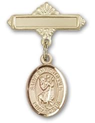 Gold Filled Baby Badge with St. Christopher Charm and Polished Badge Pin