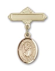 Gold Filled Baby Badge with St. Christopher Charm and Polished Badge Pin
