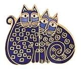 Clearly Charming Indigo Cat Gold Pin by Laurel Burch