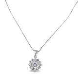 9ct White Gold Ladies Cluster Pendant Set With Round Tanzanites And 1pt Of Illusion Set Diamond On An 18 Prince Of Wales Chain