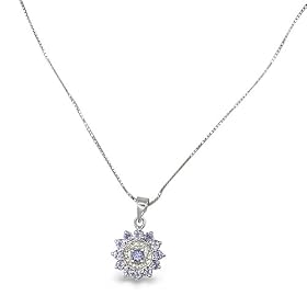 9ct White Gold Ladies Cluster Pendant Set with Round Tanzanites and 1pt of Illusion Set Diamond on an 18" Prince of Wales Chain