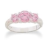 Sterling Silver Two 4.5mm/One 6mm Round Pink CZ Ring
