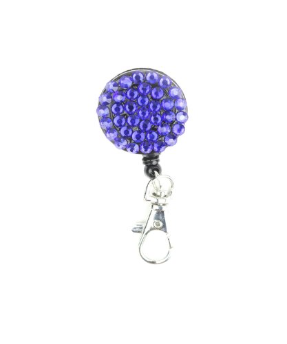 Colorful Fashion Badge Pull Reel Retractable ID Holder with Crystal Rhinestones Blue