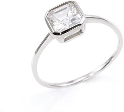 Silverly Women's 925 Sterling Silver 7.5 mm Square Cut Cubic Zirconia Ring