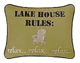 Embroidered Throw Pillow - Lake House Rules - 12 x 16