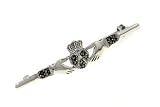 Sterling Silver Genuine Marcasite Celtic Claddagh Bar Pin or Brooch