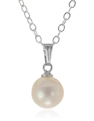 Sterling Silver Chain 7.5-8mm White Freshwater Cultured Pearl Solitaire Pendant Necklace, 18"