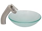 Geyser Sandstorm Bathroom Glass Vessel Sink and Brushed Nickel Waterfall Faucet Combo