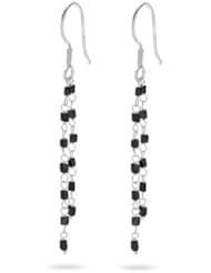 1.75 Cts Black Diamond Square Bead Briolette Earrings in 22K White Gold