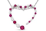 5/8 Carat Ruby and Diamond 14K White Gold Journey Heart Pendant w/Chain