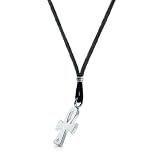 Sterling Silver Men's Diamond Ankh Cross Necklace w/t Cord (0.03 ctw.)