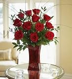 Flowers - Blooming Love 12 Premium Red Roses In Red Vase