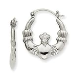 14k White Gold Claddagh Hoop Earrings