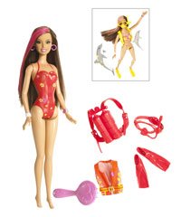 Childrens Toyshop  Third Party New : Barbie Colour Change Beach Doll - Dark