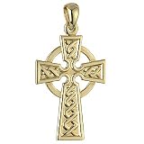 14k Gold Double Sided Embossed Celtic Cross Pendant - Made in Ireland