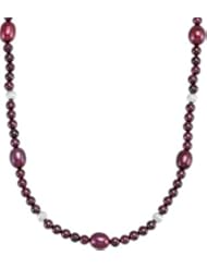 Jewelplus Freshwater Cultured Pearl & Rhodolite Garnet Necklace Sterling Silver Complete With Stones