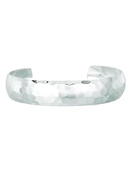 Silver Rhodium Plated Polish 11mm Domed Hammered Cuff Bangle