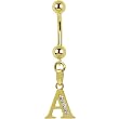 Solid 14k Yellow Gold Cz Initial A Belly Ring