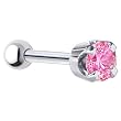 16 Gauge 5/16" -Solid 14KT White Gold 4mm Pink Cubic Zirconia Cartilage Earring