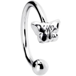 Silver 925 16 Gauge Butterfly Circular Barbell